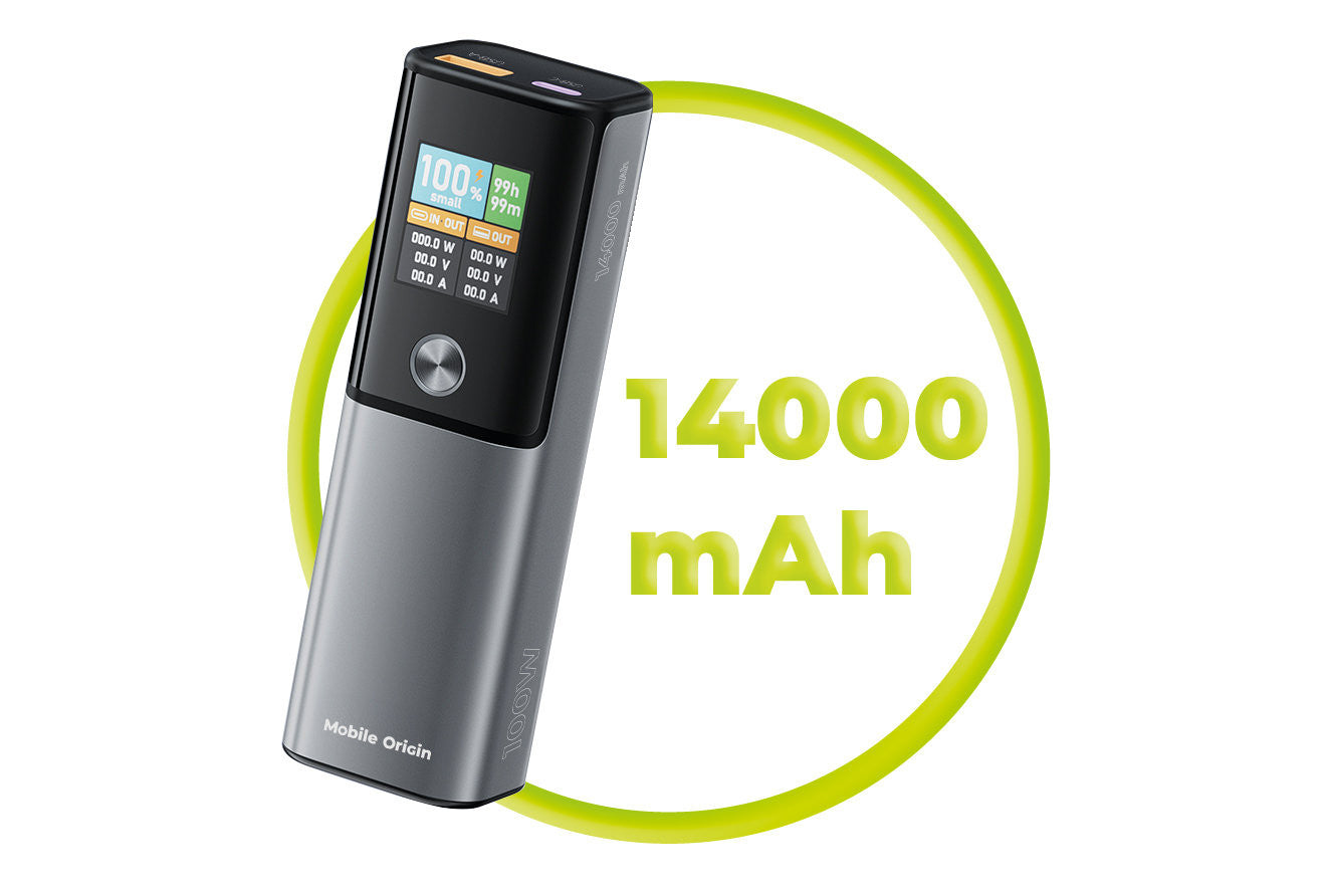 Power Bank with Display USB-C + USB-A PB12, 14000mAh, 100W, Gray
