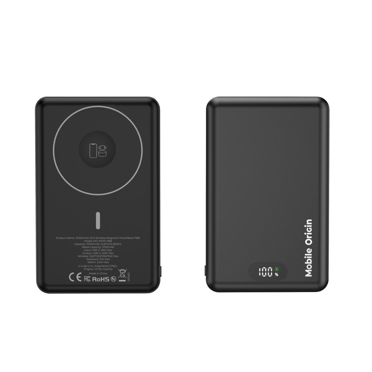 Bezdrátová magnetická powerbanka 3v1 MagSafe s displejem PB8, 10000mAh, 20W, Černá