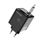 GaN síťová nabíječka s displejem 65W PW2 s USB-C Samonavíjecím Kabelem + USB-C + USB-A