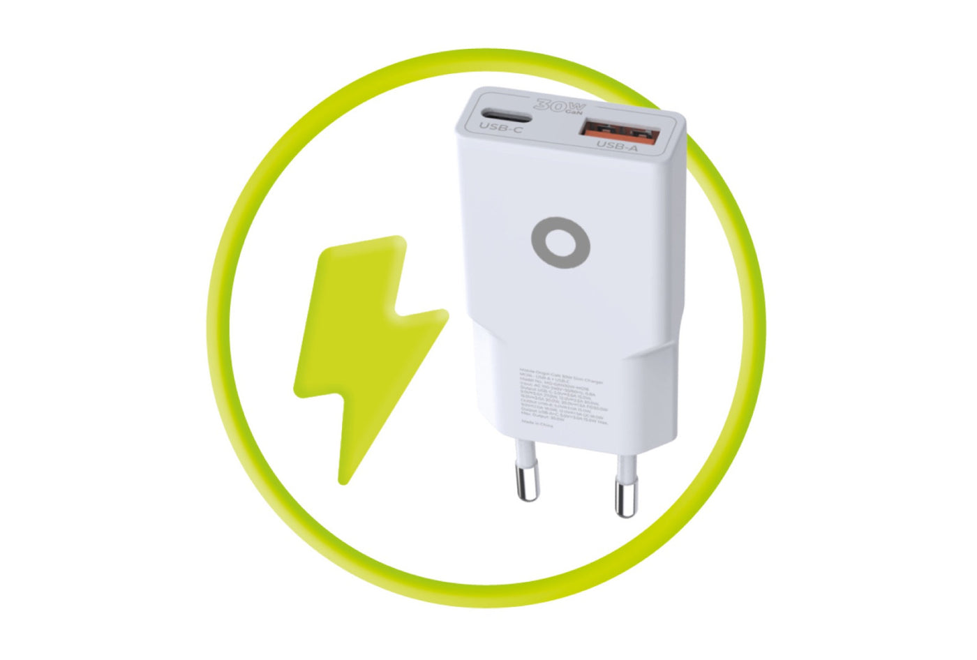Wall Charger GaN Slim USB-C + USB-A MO16, 30W, White
