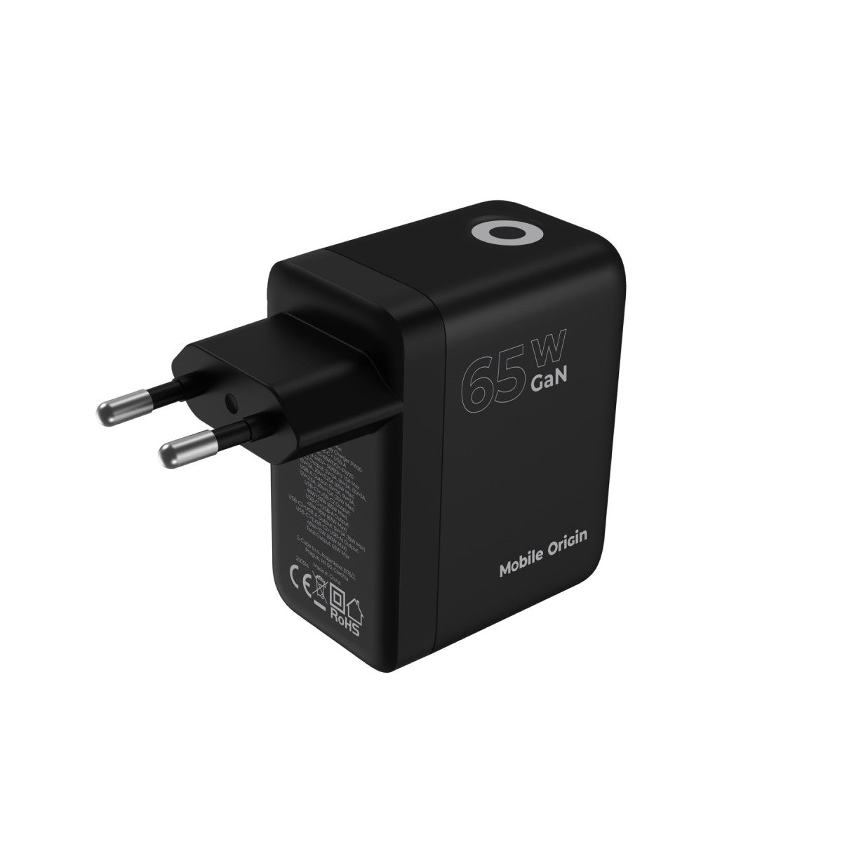 GaN Wall Charger with Display 2× USB-C + USB-A PW20, 65W, Black