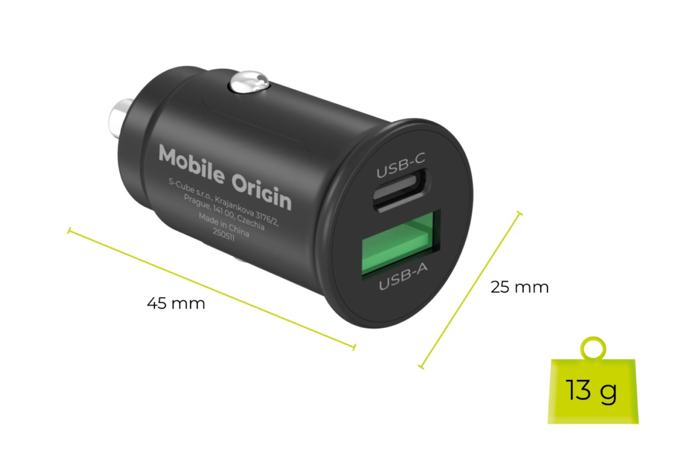 Car Charger USB-C + USB-A CA19, 30W, Black