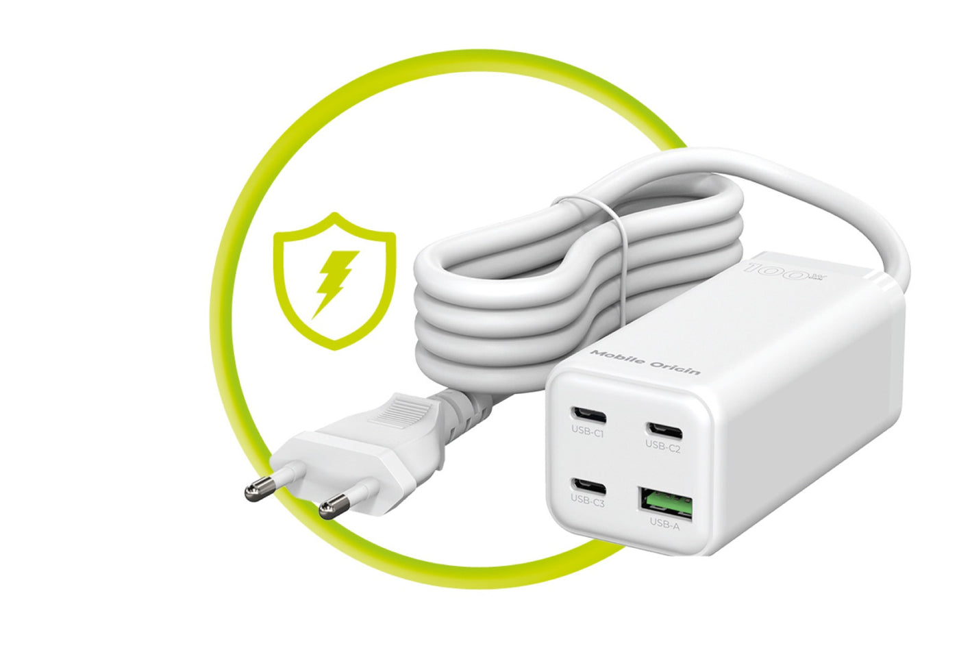 MultiHub nabíječka GaN 3× USB-C + USB-A PW18, 100W, Bílá