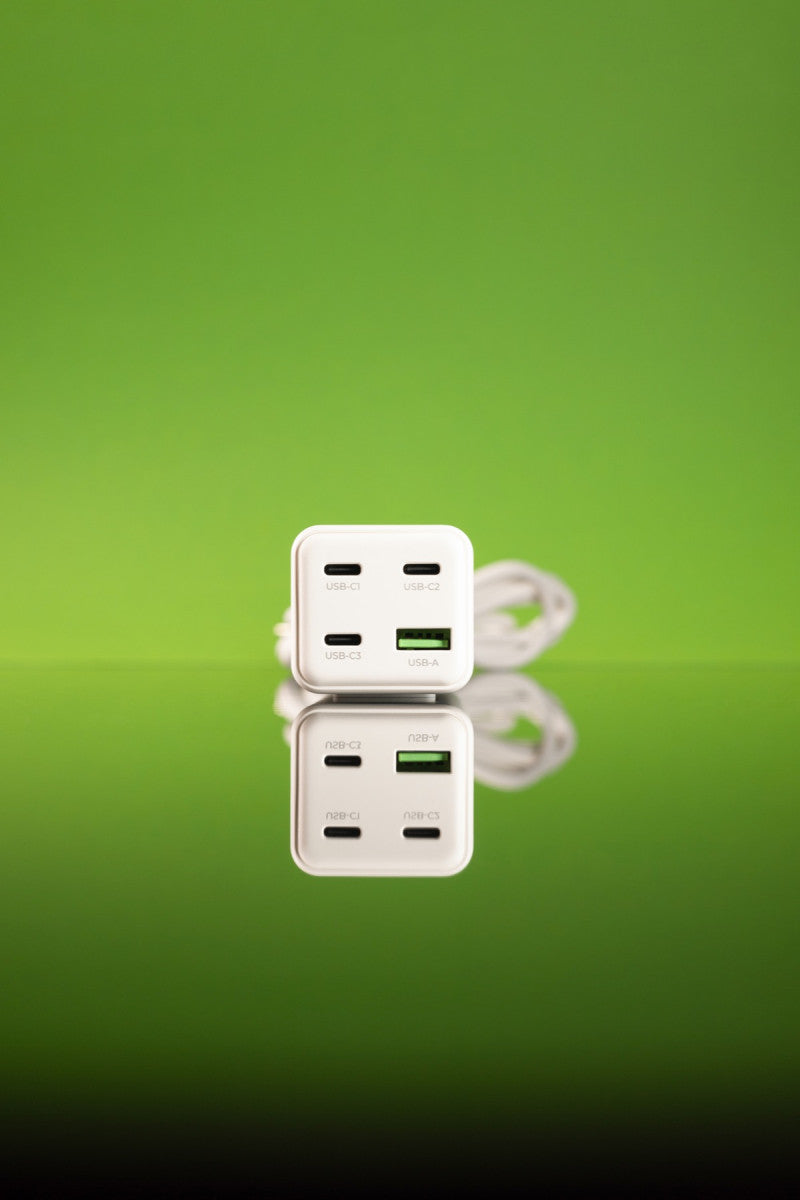 MultiHub nabíječka GaN 3× USB-C + USB-A PW18, 100W, Bílá