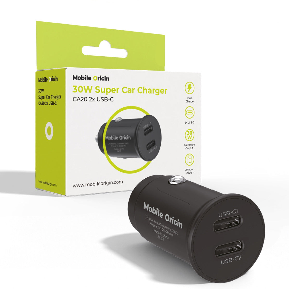 Autonabíječka 2× USB-C CA20, 30W, Černá