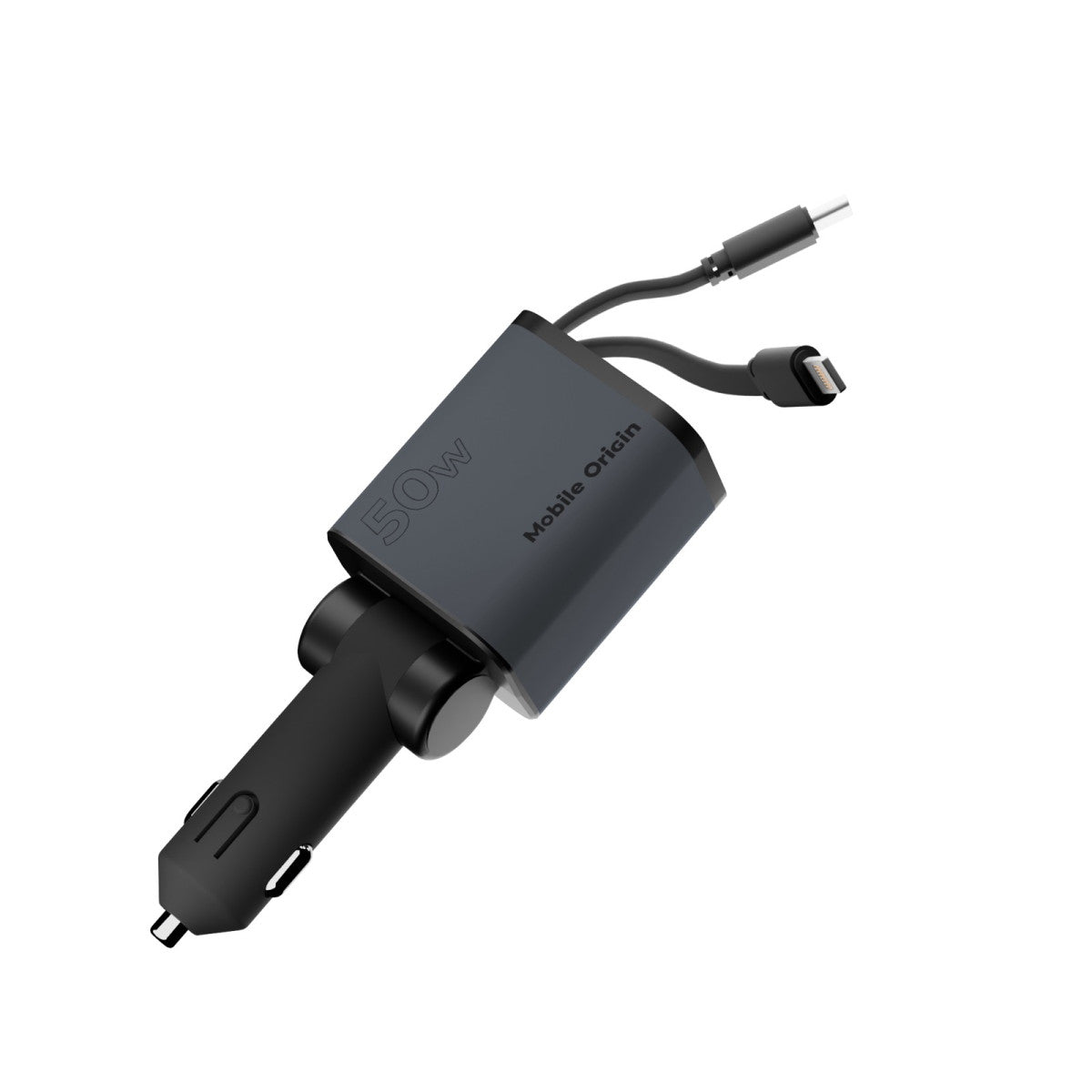 Car Charger 4-in-1 USB-C + USB-A with USB-C and Lightning Cables CA28, 50W, Space Gray
