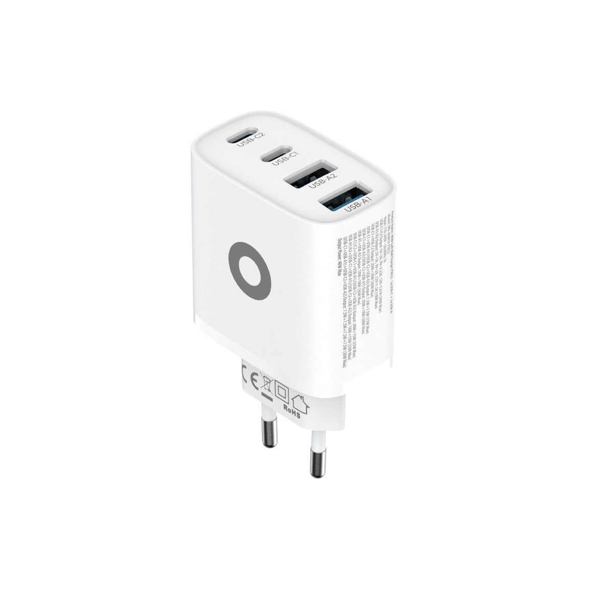 Sieťová nabíjačka GaN 2× USB-C + 2× USB-A PW22, 40W, Biela