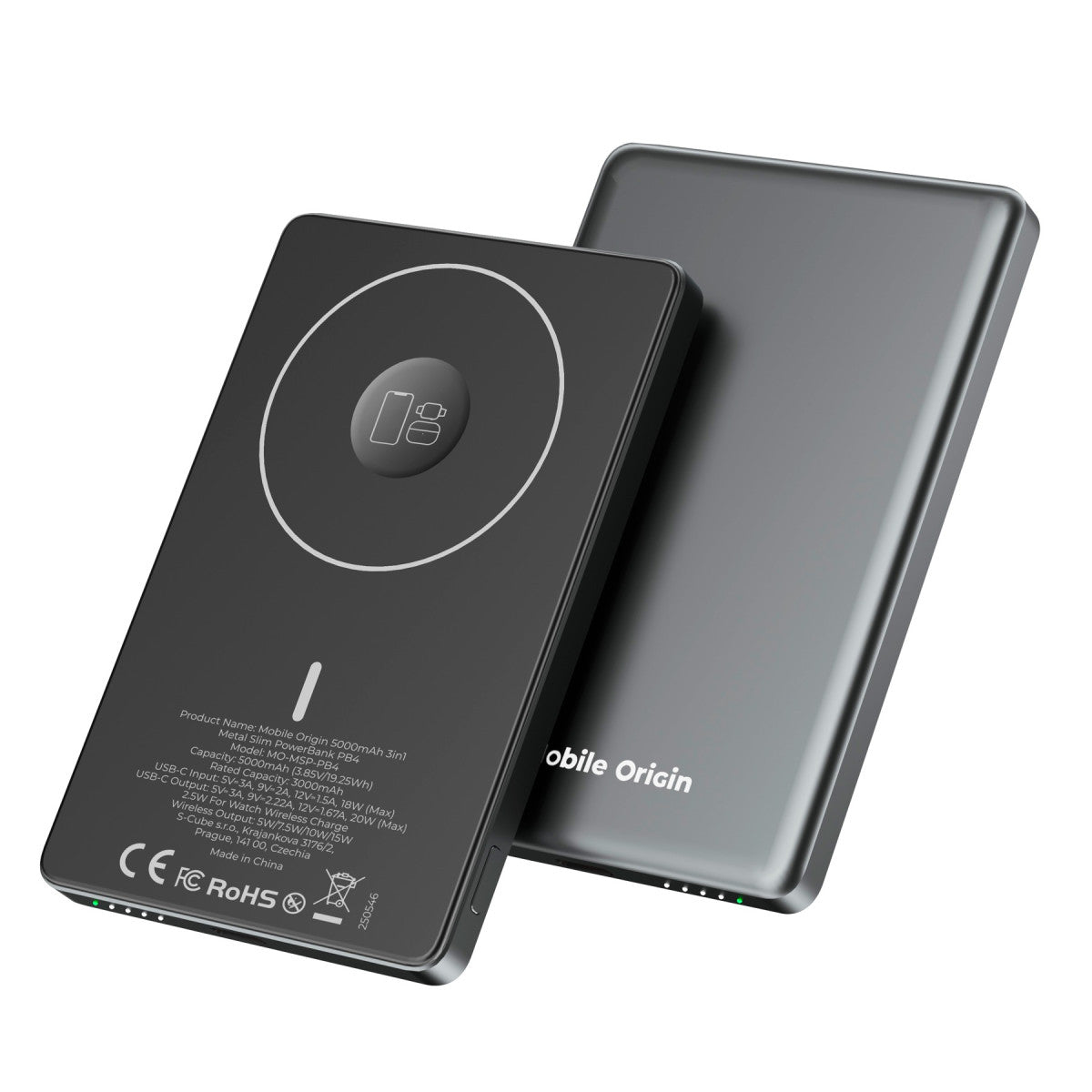 Bezdrátová magnetická powerbanka 3v1 MagSafe PB4, 5000mAh, 20W, Vesmírně šedá