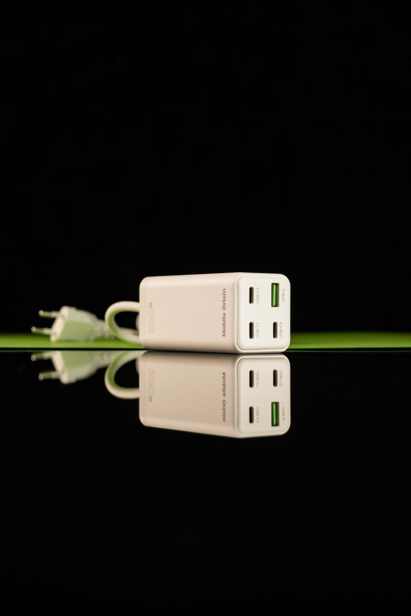 MultiHub nabíječka GaN 3× USB-C + USB-A PW18, 100W, Bílá