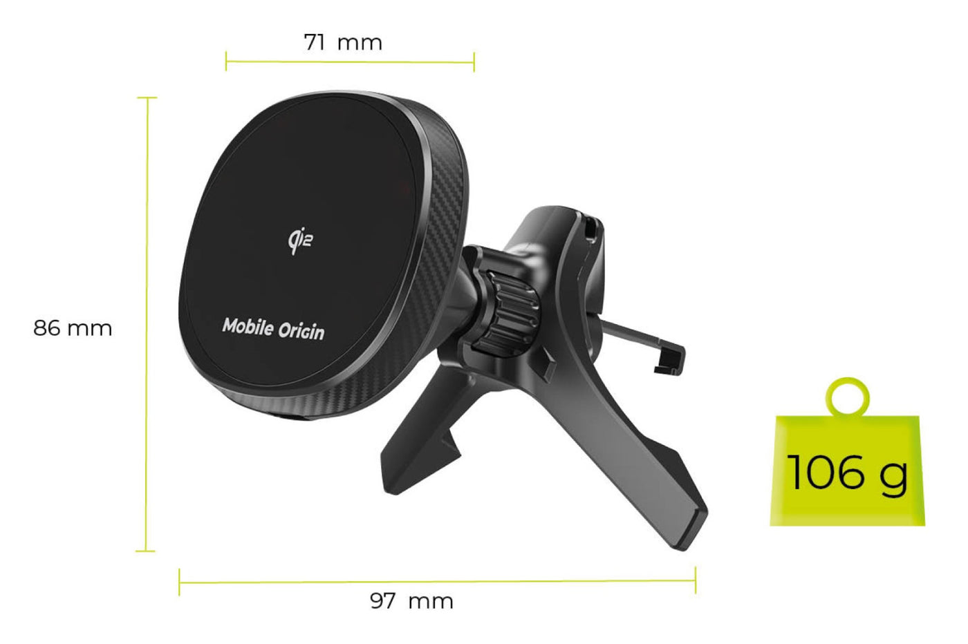 Bezdrátová nabíječka do autoventilace MagSafe s větráčkem CA15, Qi2 15W, Černá