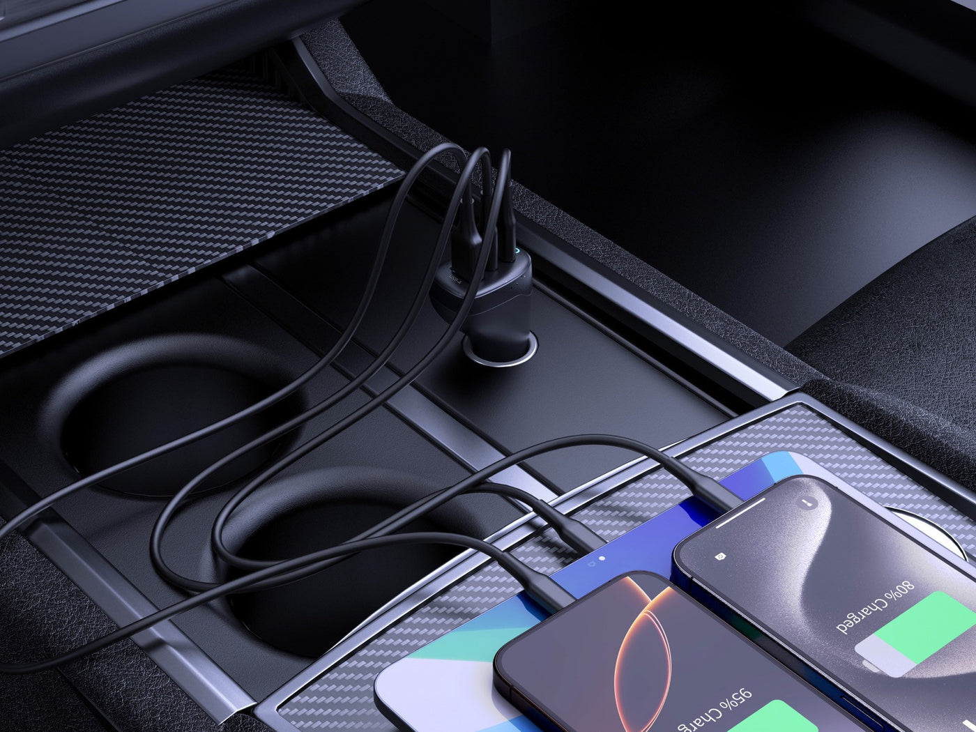 Car Charger 2× USB-C + USB-A CA25, 100W, Black