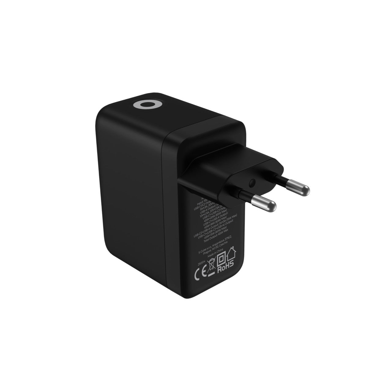 GaN Wall Charger with Display 2× USB-C + USB-A PW20, 65W, Black