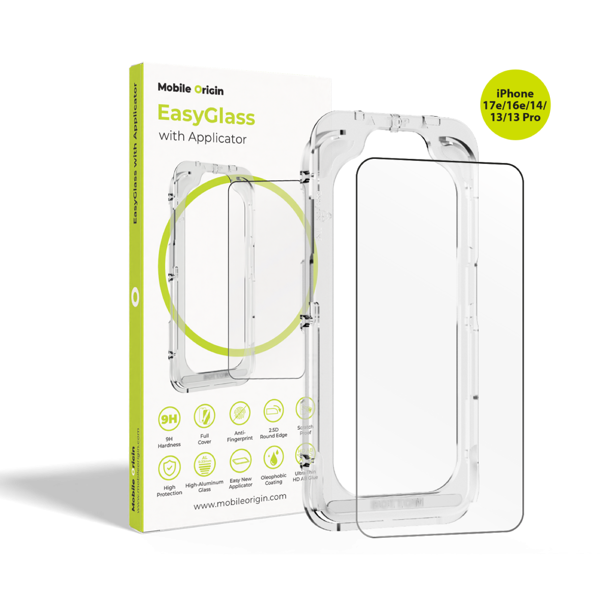 Ochranné sklo EasyGlass s aplikátorem, 1 ks, pro iPhone 17e / iPhone 16e / iPhone 14 / iPhone 13 / iPhone 13 Pro