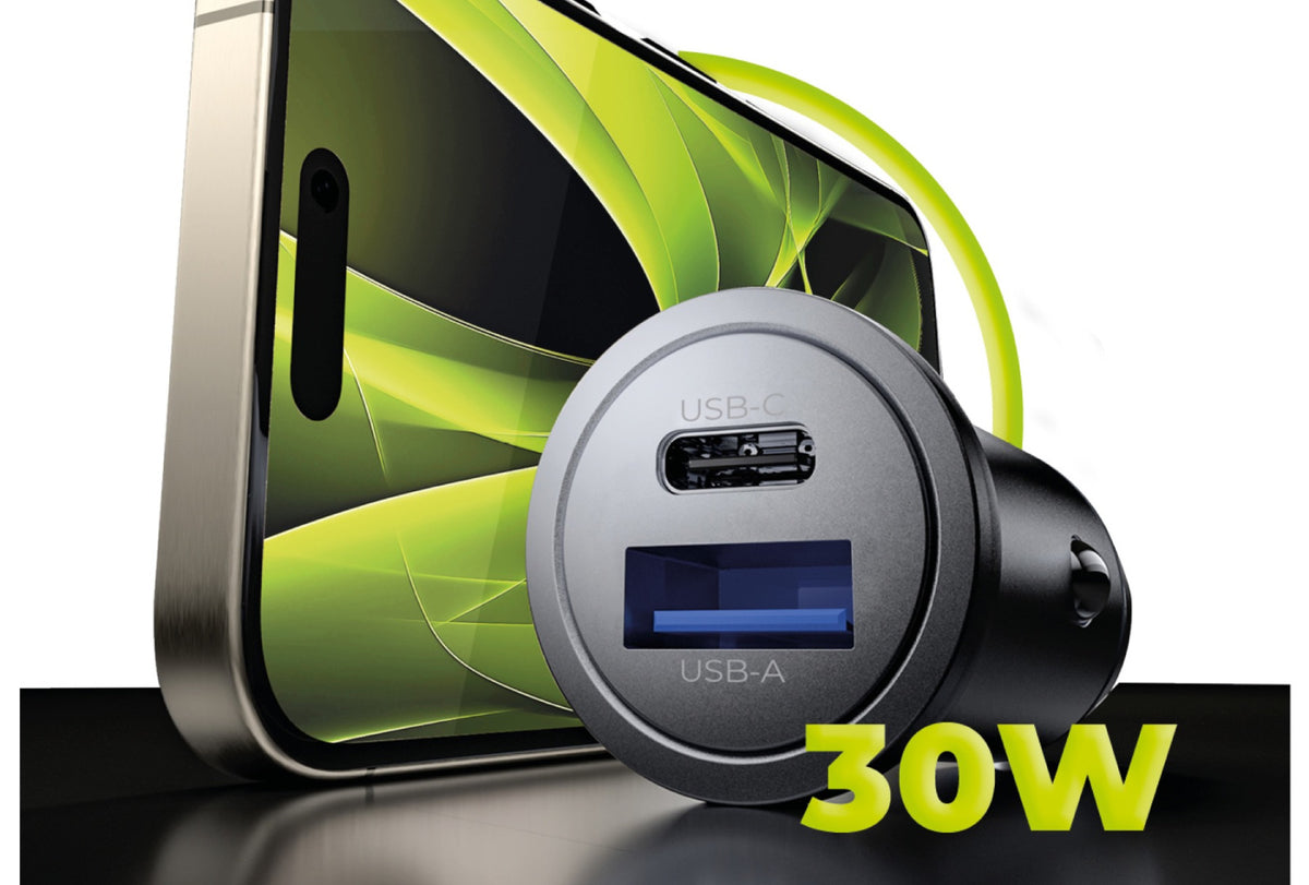 Car Charger USB-C + USB-A CA12, 30W, Black