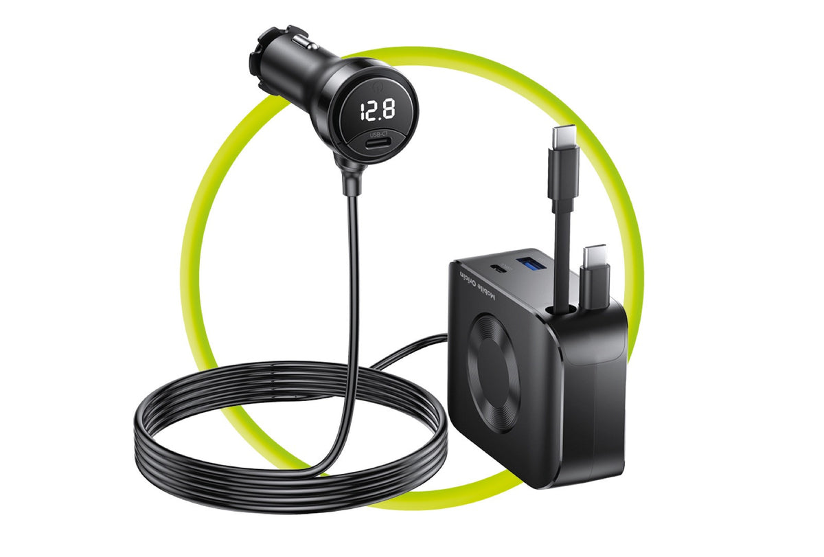 Autonabíječka 5v1 s displejem 2× USB-C + USB-A, 2× USB-C kabel CA23, 75W, Černá