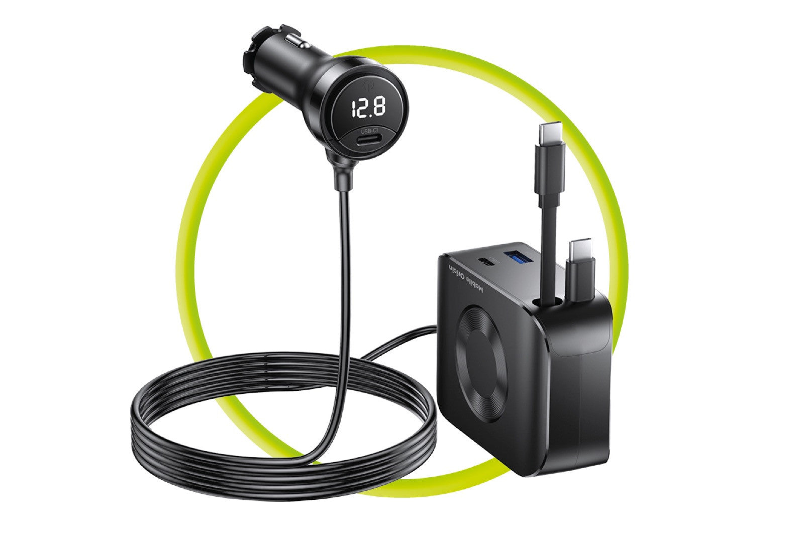 Autonabíječka 75W 5in1 CA23 - 2x USB-C + USB-A Port, 2x USB-C Kabel