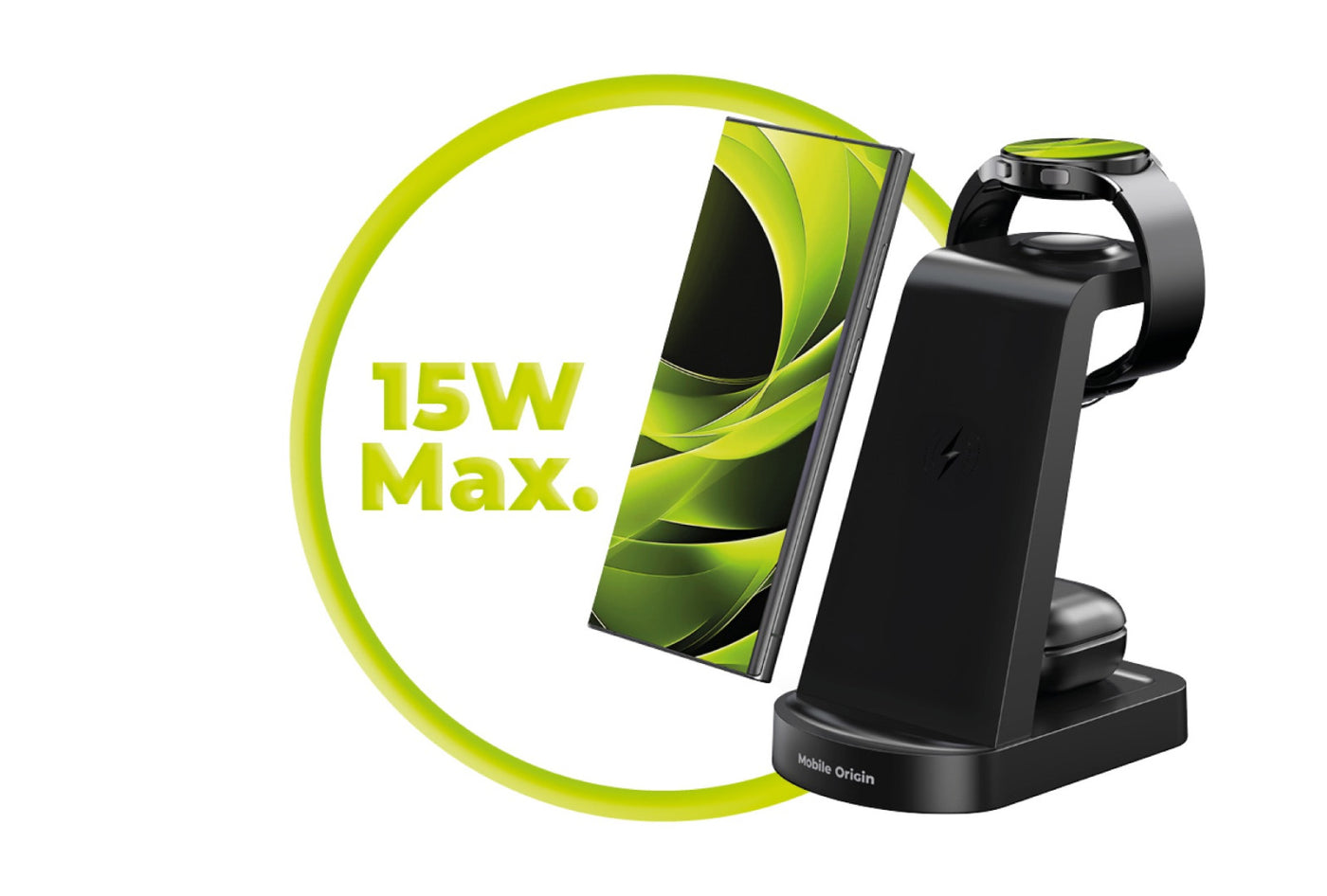 Bezdrátová nabíječka 3v1 pro Samsung PW13, 18W, Černá