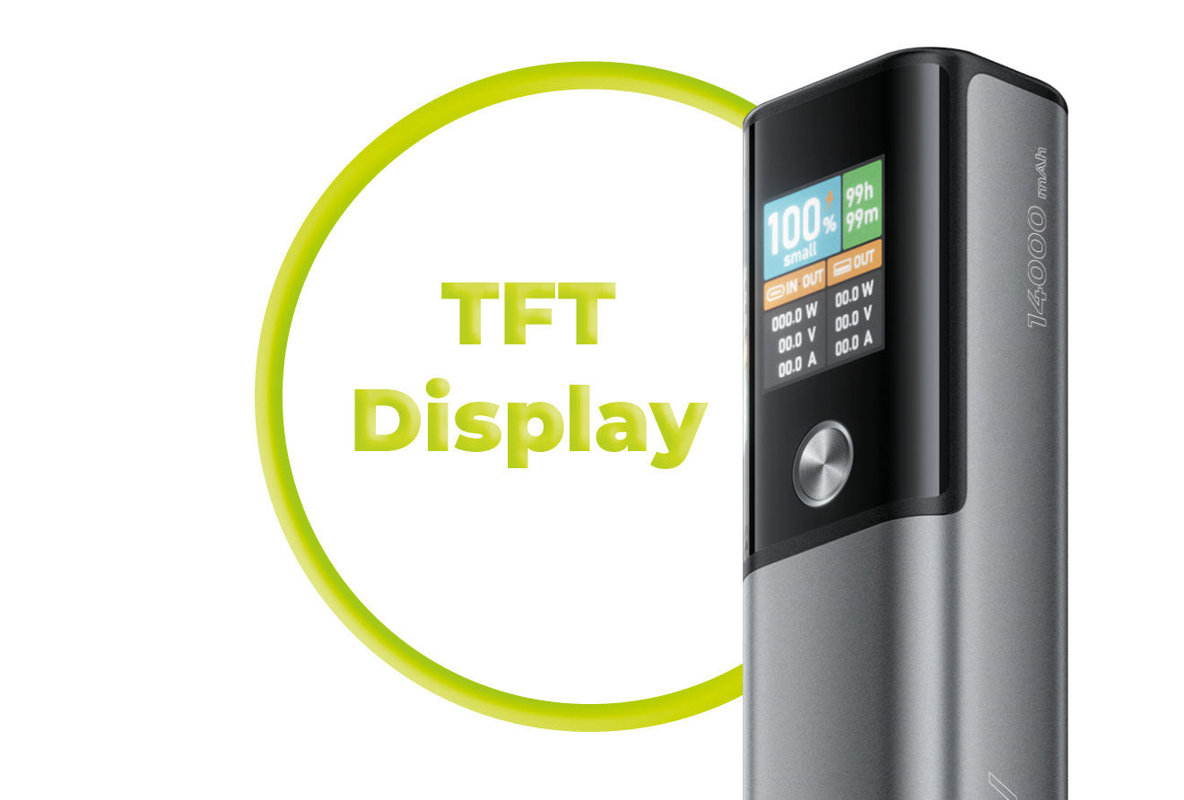 Power Bank with Display USB-C + USB-A PB12, 14000mAh, 100W, Gray