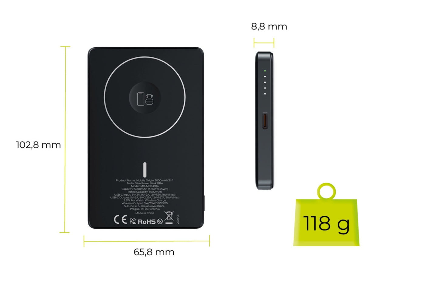 Bezdrátová magnetická powerbanka 3v1 MagSafe PB4, 5000mAh, 20W, Vesmírně šedá