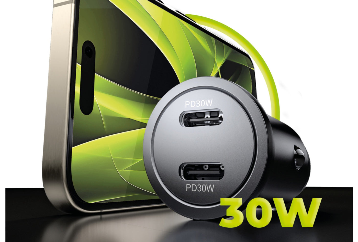 Autonabíjačka 2× USB-C CA13, 30W, Čierna