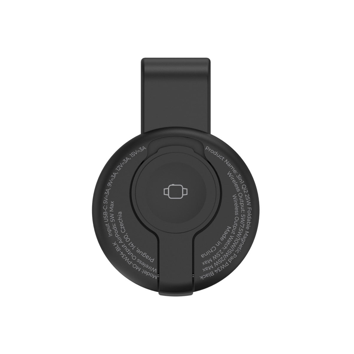 Magnetická skládací nabíječka 3v1 MagSafe PW34, Qi2 25W, Černá