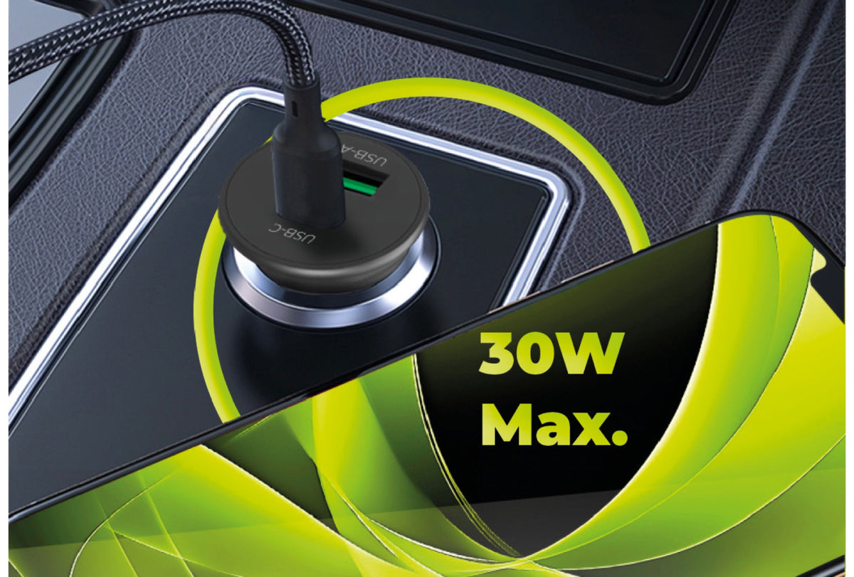 Car Charger USB-C + USB-A CA19, 30W, Black