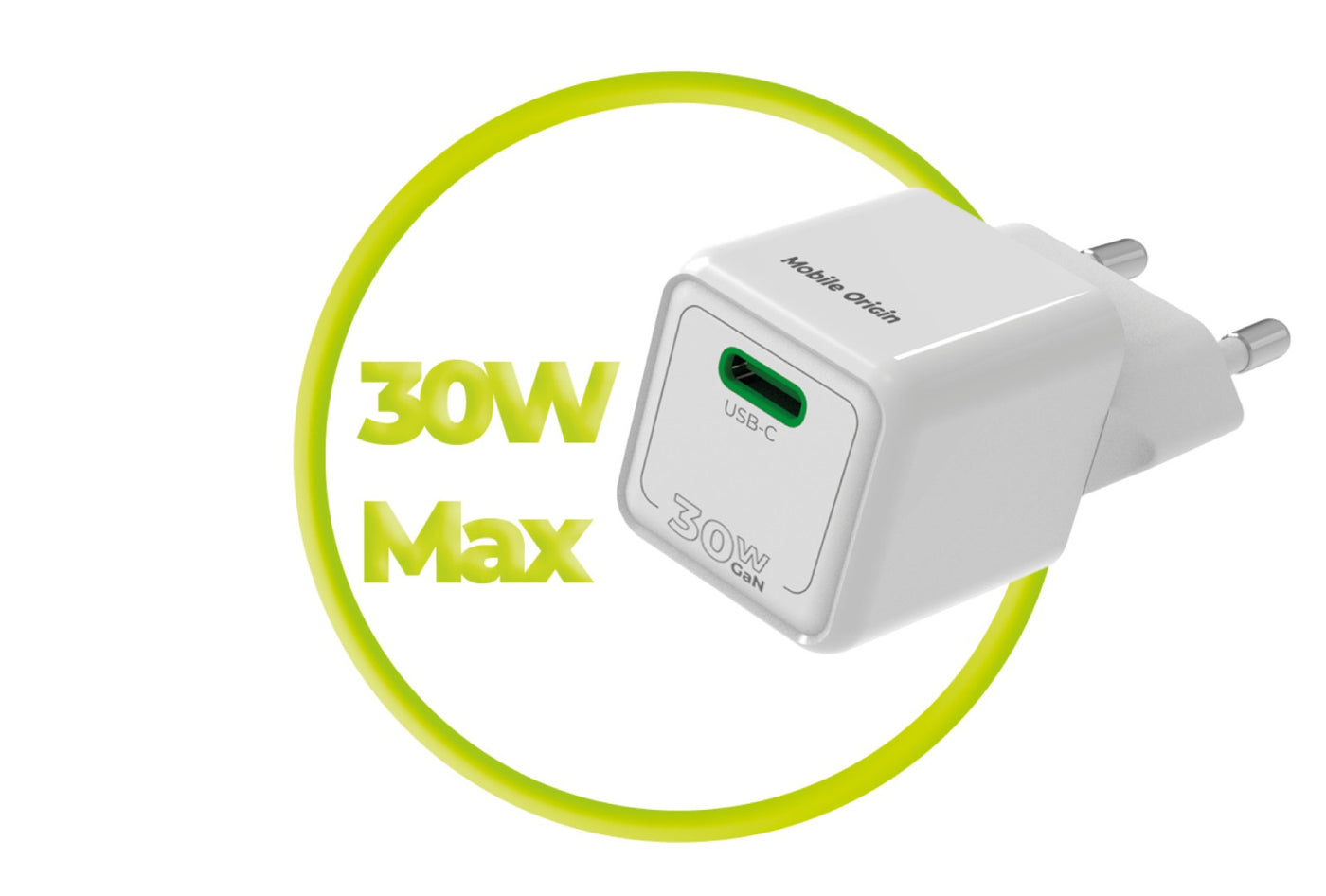Mini GaN Wall Charger USB-C PW23, 30W, White