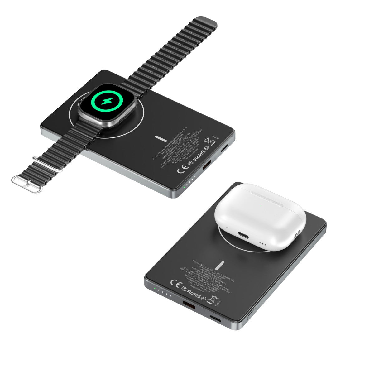 Bezdrátová magnetická powerbanka 3v1 MagSafe PB4, 5000mAh, 20W, Vesmírně šedá
