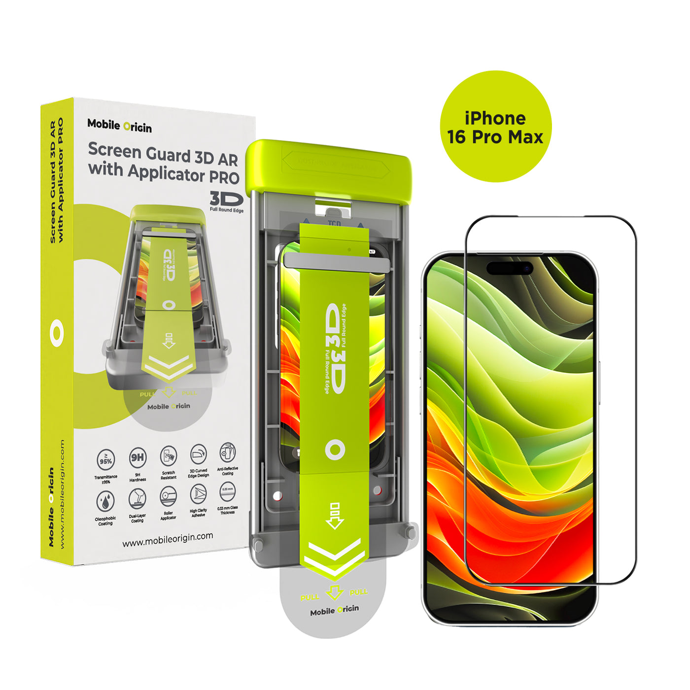 Ochranné sklo 3D AR s aplikátorem PRO, pro iPhone 16 Pro Max