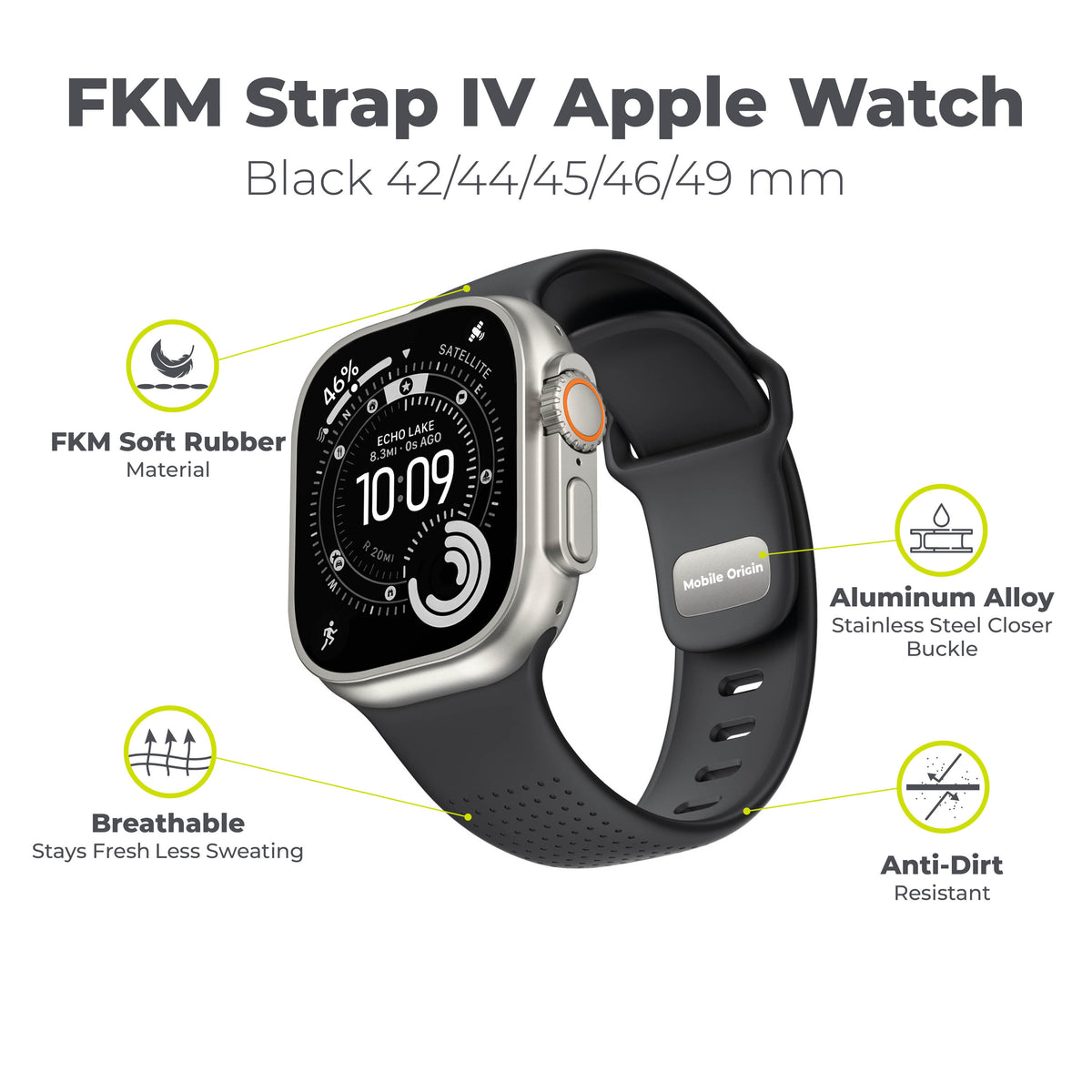 FKM remienok IV pre Apple Watch 42/44/45/46/49mm, Čierna
