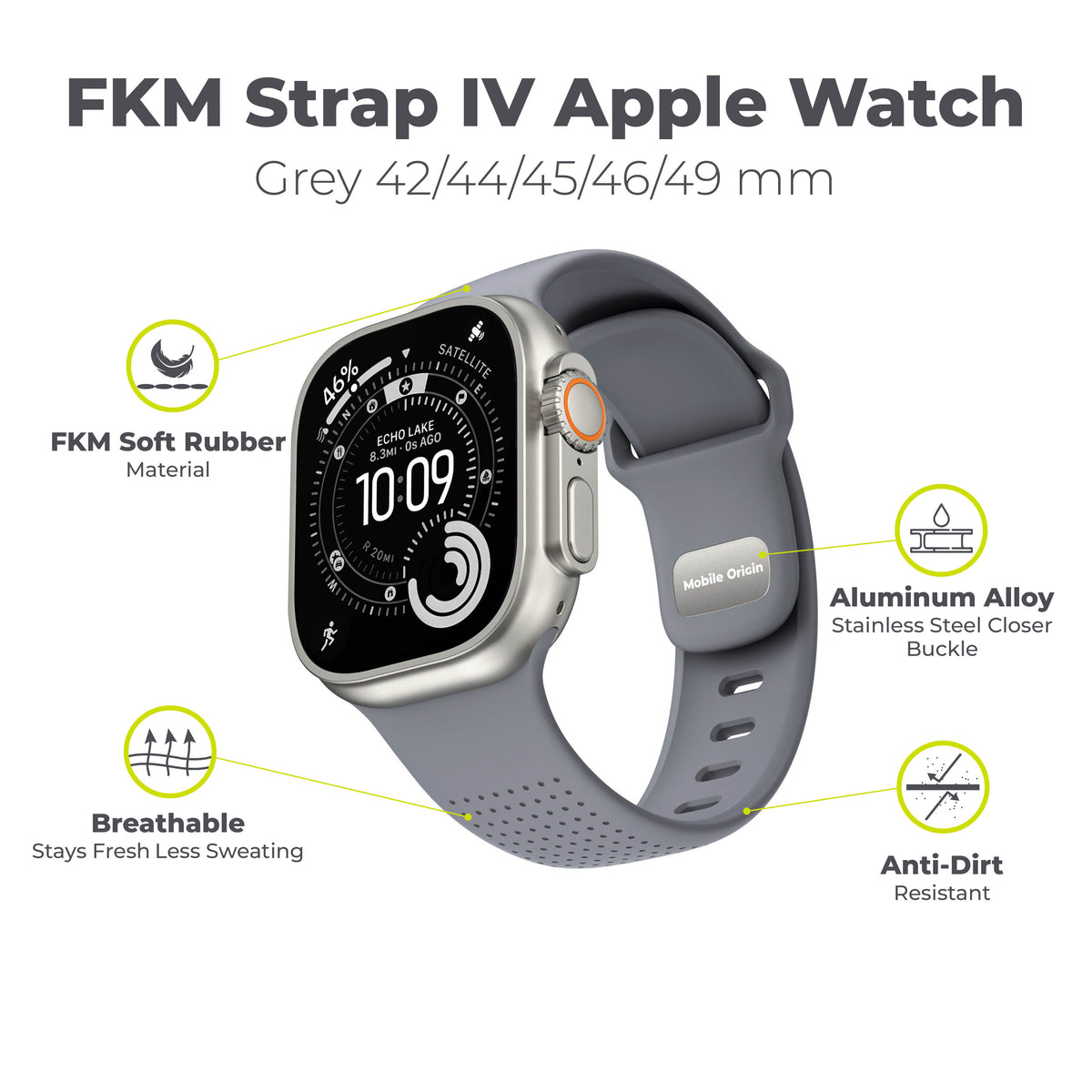 FKM řemínek IV pro Apple Watch 42/44/45/46/49mm, Šedá