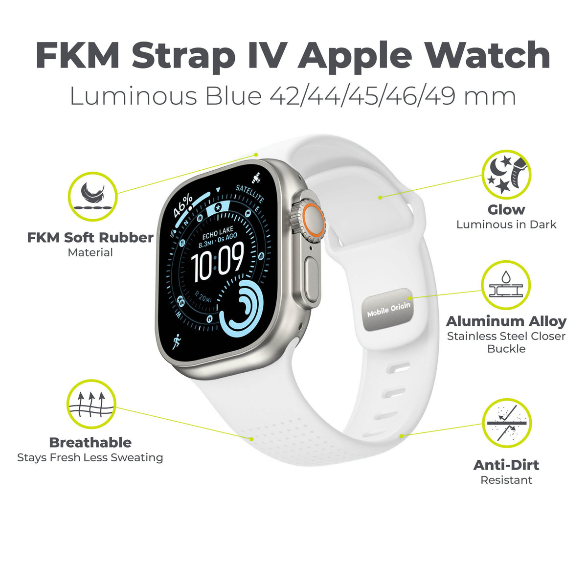 FKM Strap IV for Apple Watch 42/44/45/46/49mm, Luminous Blue