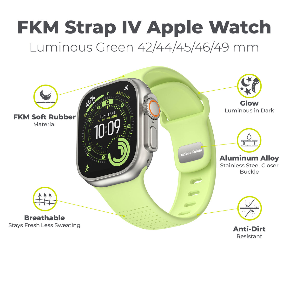 FKM řemínek IV pro Apple Watch 42/44/45/46/49mm, Svítící zelená
