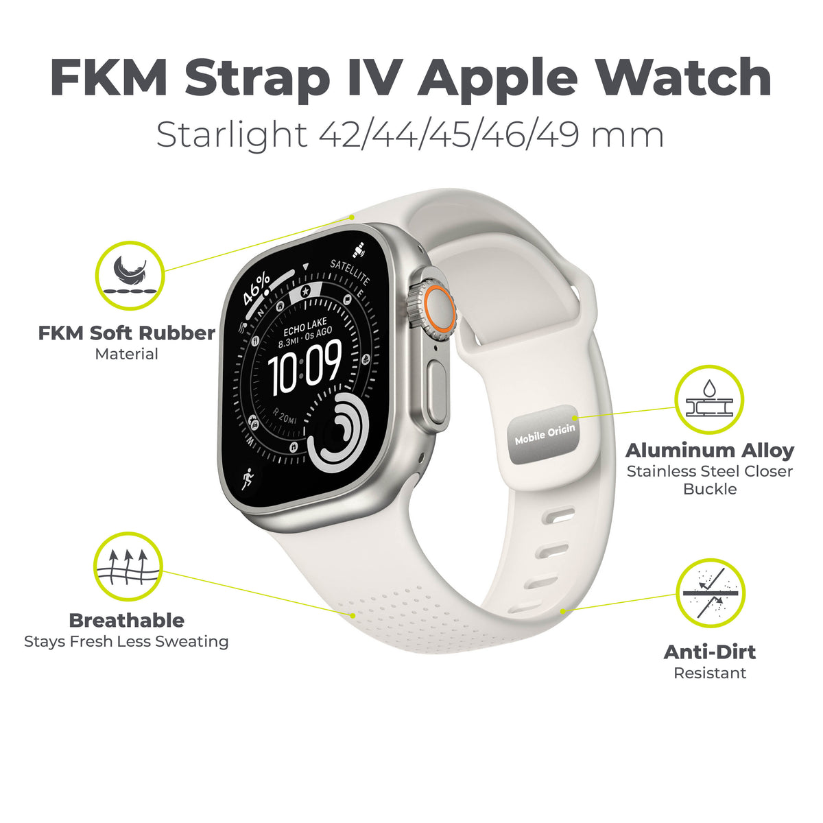 FKM remienok IV pre Apple Watch 42/44/45/46/49mm, Hviezdne biela