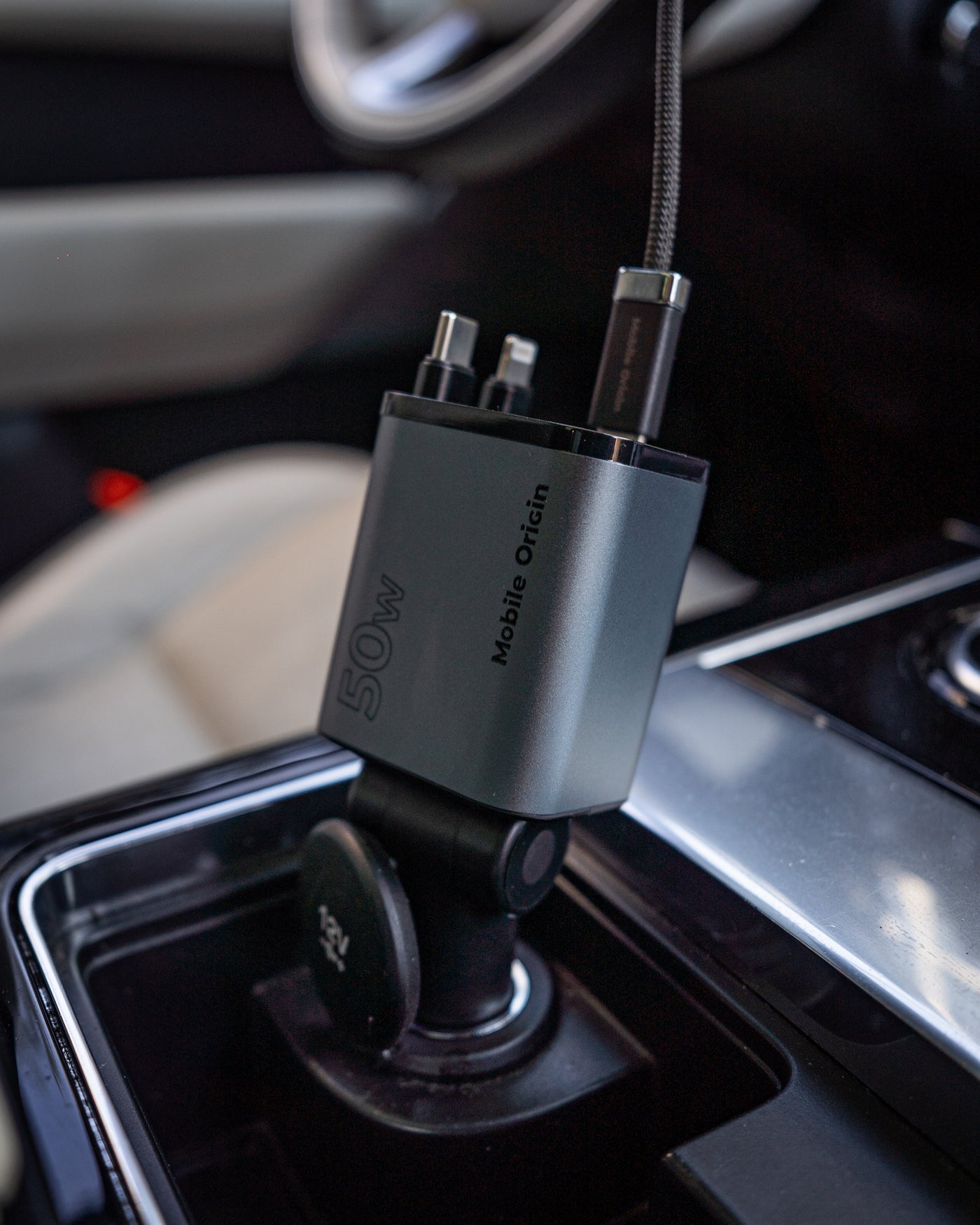 Car Charger 4-in-1 USB-C + USB-A with USB-C and Lightning Cables CA28, 50W, Space Gray