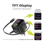 GaN Wall Charger with Display and Retractable Cable USB-C + USB-A PW3, 65W, 0.65m, Black