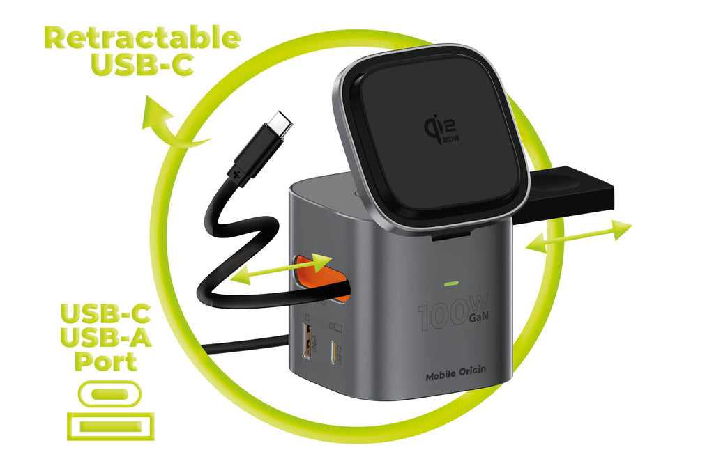 Foldable Charger PW37, 6-in-1, 100W with Qi2 25W, compatible with MagSafe