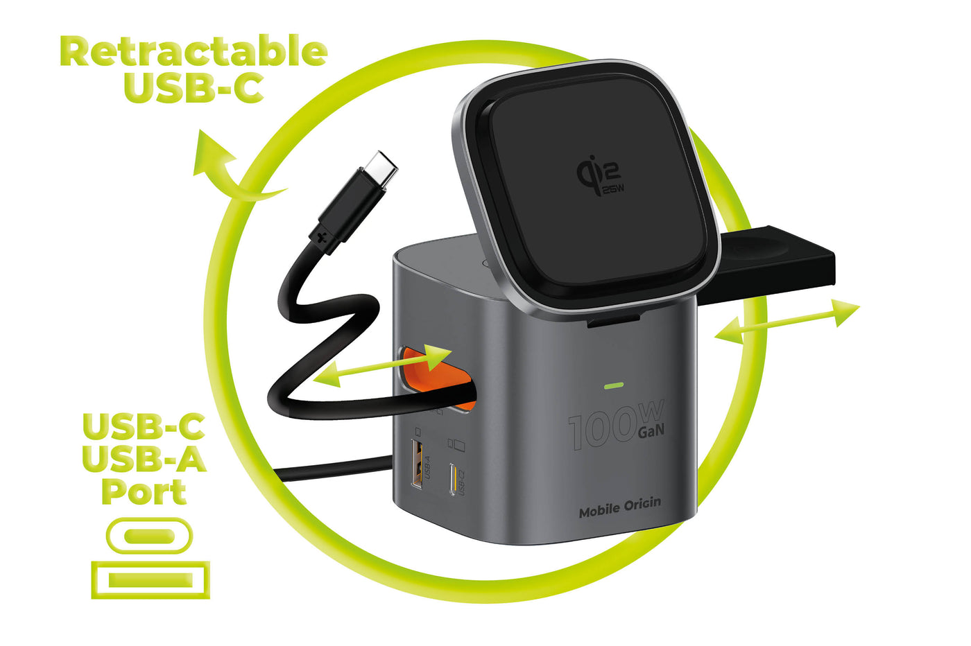 Foldable Charger 6-in-1 MagSafe PW37, 100W, Qi2 25W, Space Gray