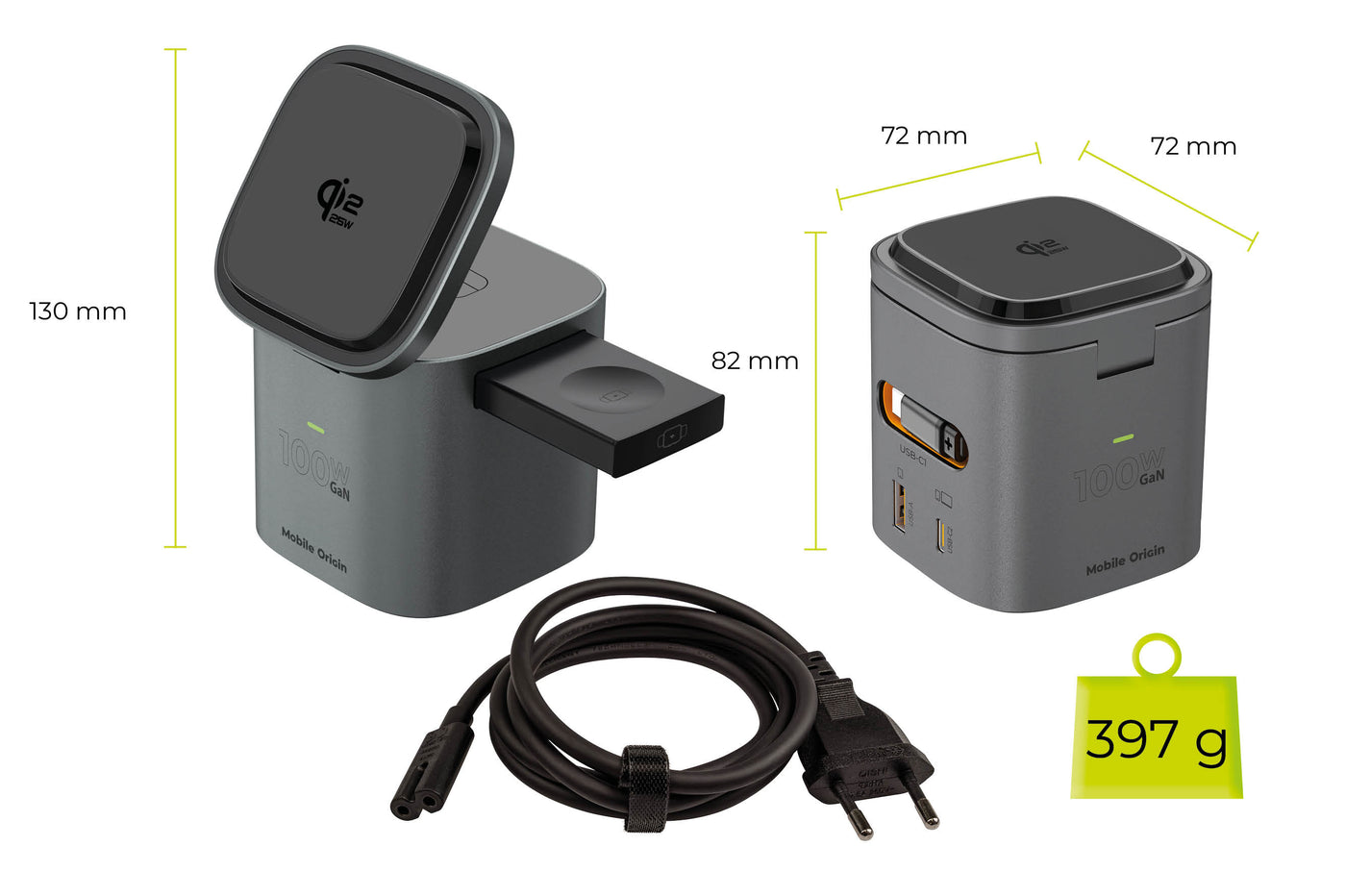 Foldable Charger 6-in-1 MagSafe PW37, 100W, Qi2 25W, Space Gray