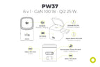 Skladacia nabíjačka 6v1 MagSafe PW37, 100W, Qi2 25W, Vesmírne sivá