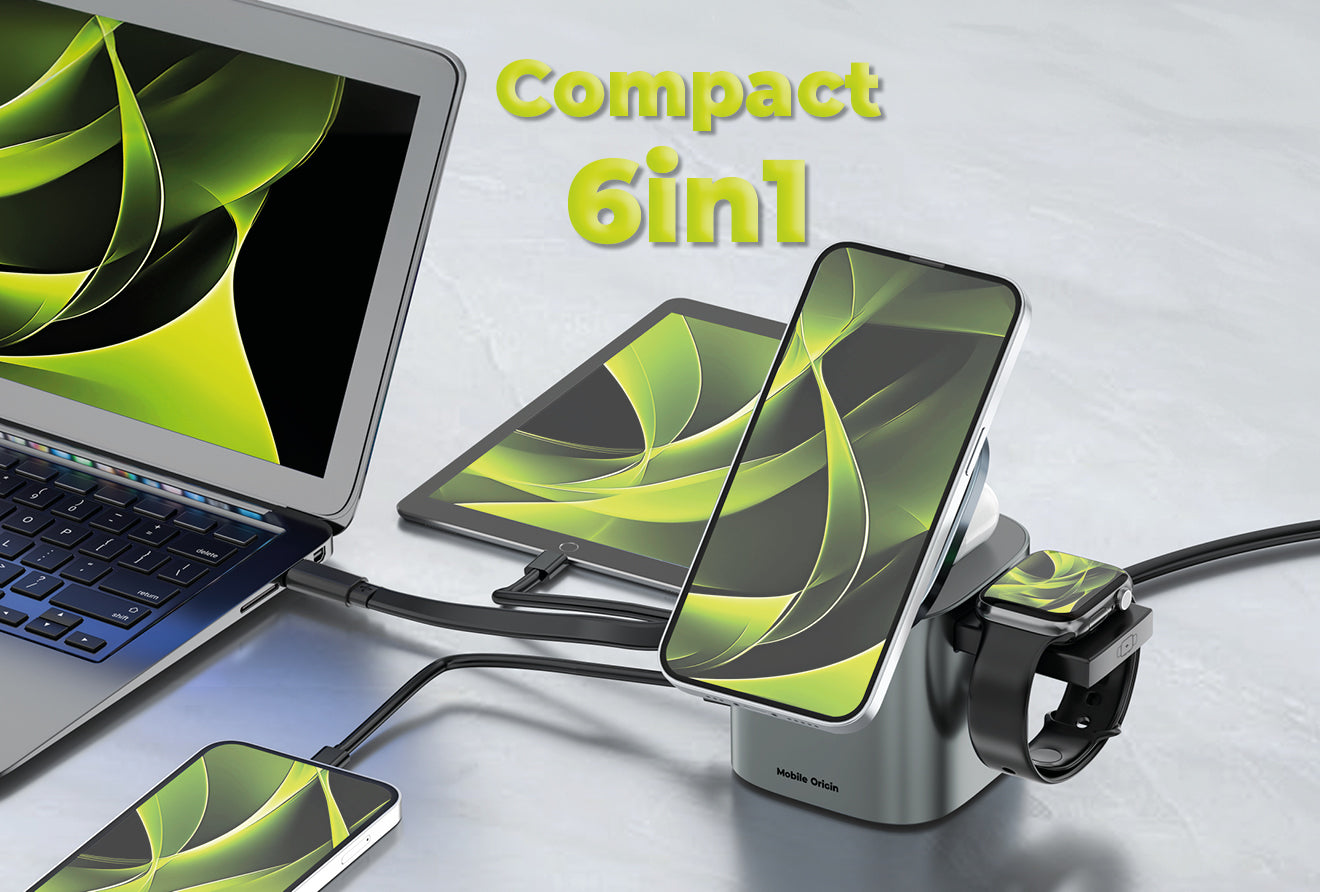 Foldable Charger 6-in-1 MagSafe PW37, 100W, Qi2 25W, Space Gray