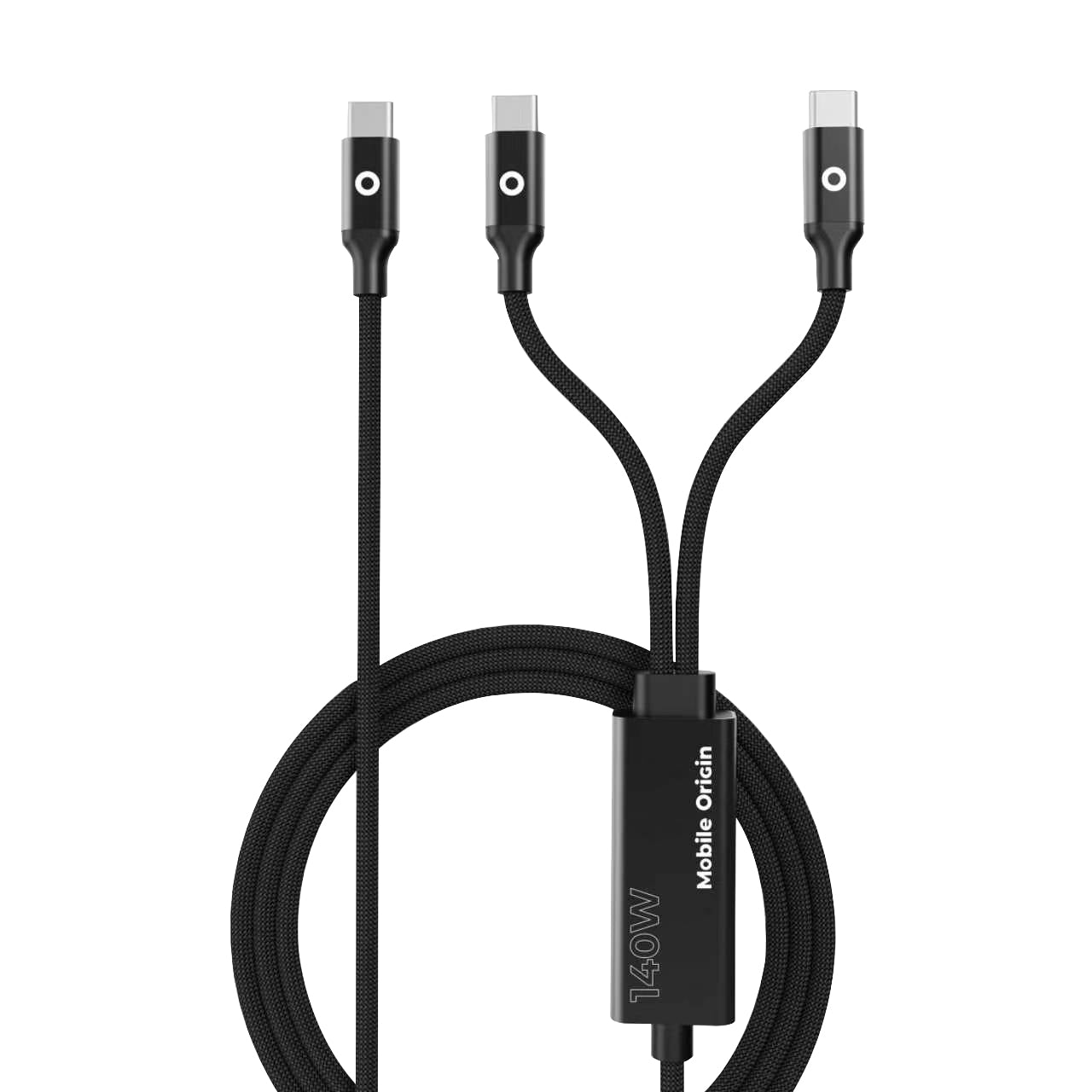 Dvojitý nabíjecí kabel USB-C CB10, 140W, 480 Mb/s, 1,2 m, Černá