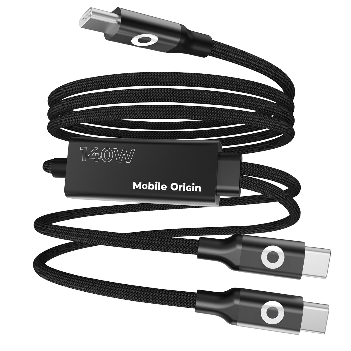 Dvojitý nabíjecí kabel USB-C CB10, 140W, 480 Mb/s, 1,2 m, Černá