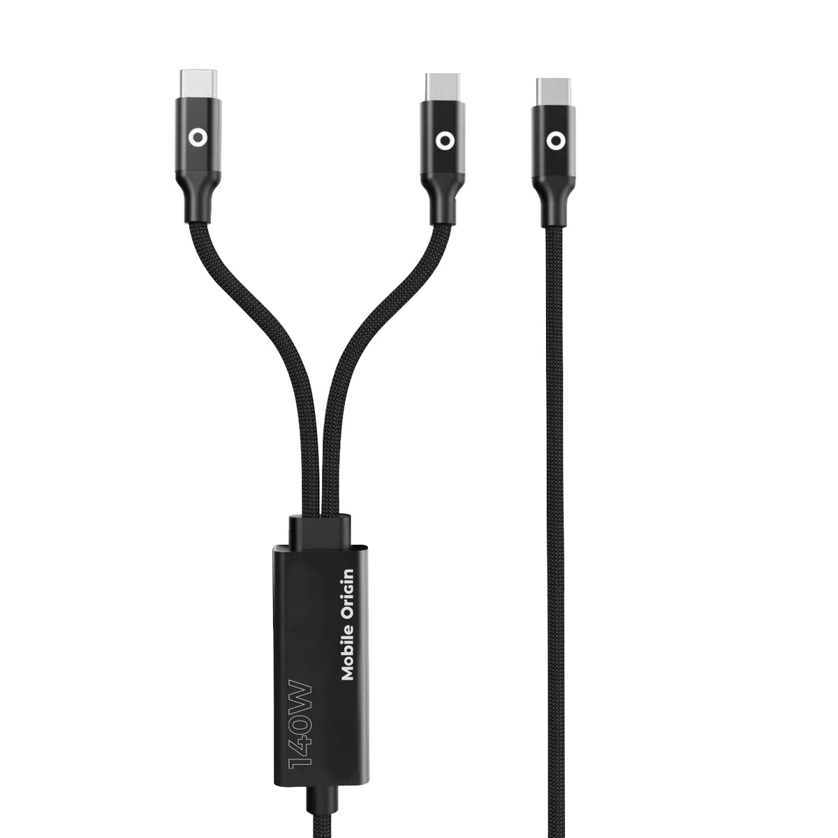 Dvojitý nabíjecí kabel USB-C CB10, 140W, 480 Mb/s, 1,2 m, Černá