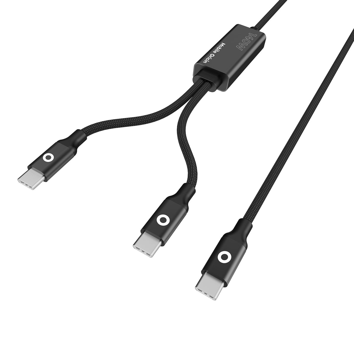 Dvojitý nabíjecí kabel USB-C CB10, 140W, 480 Mb/s, 1,2 m, Černá