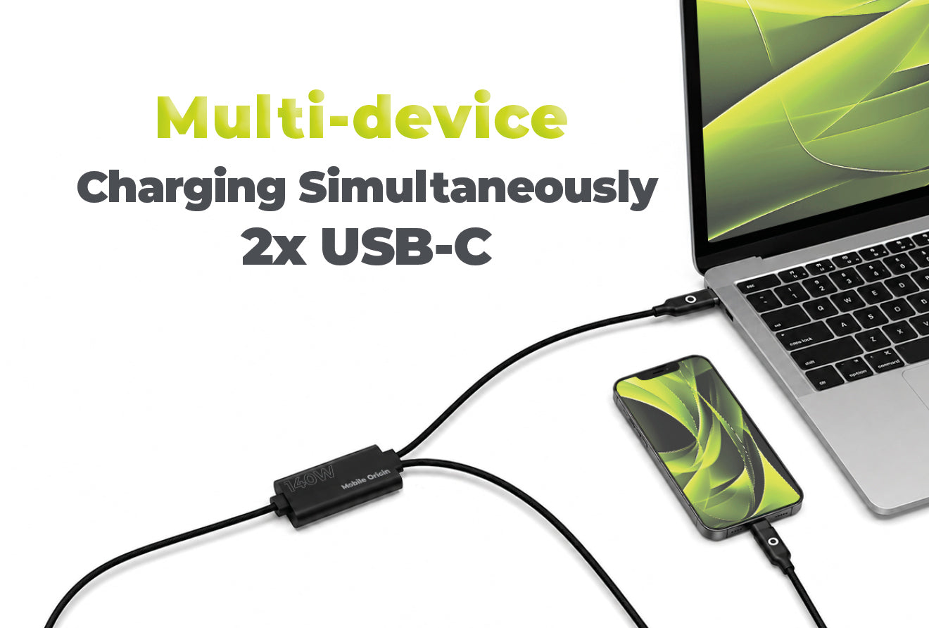 Dvojitý nabíjecí kabel USB-C CB10, 140W, 480 Mb/s, 1,2 m, Černá