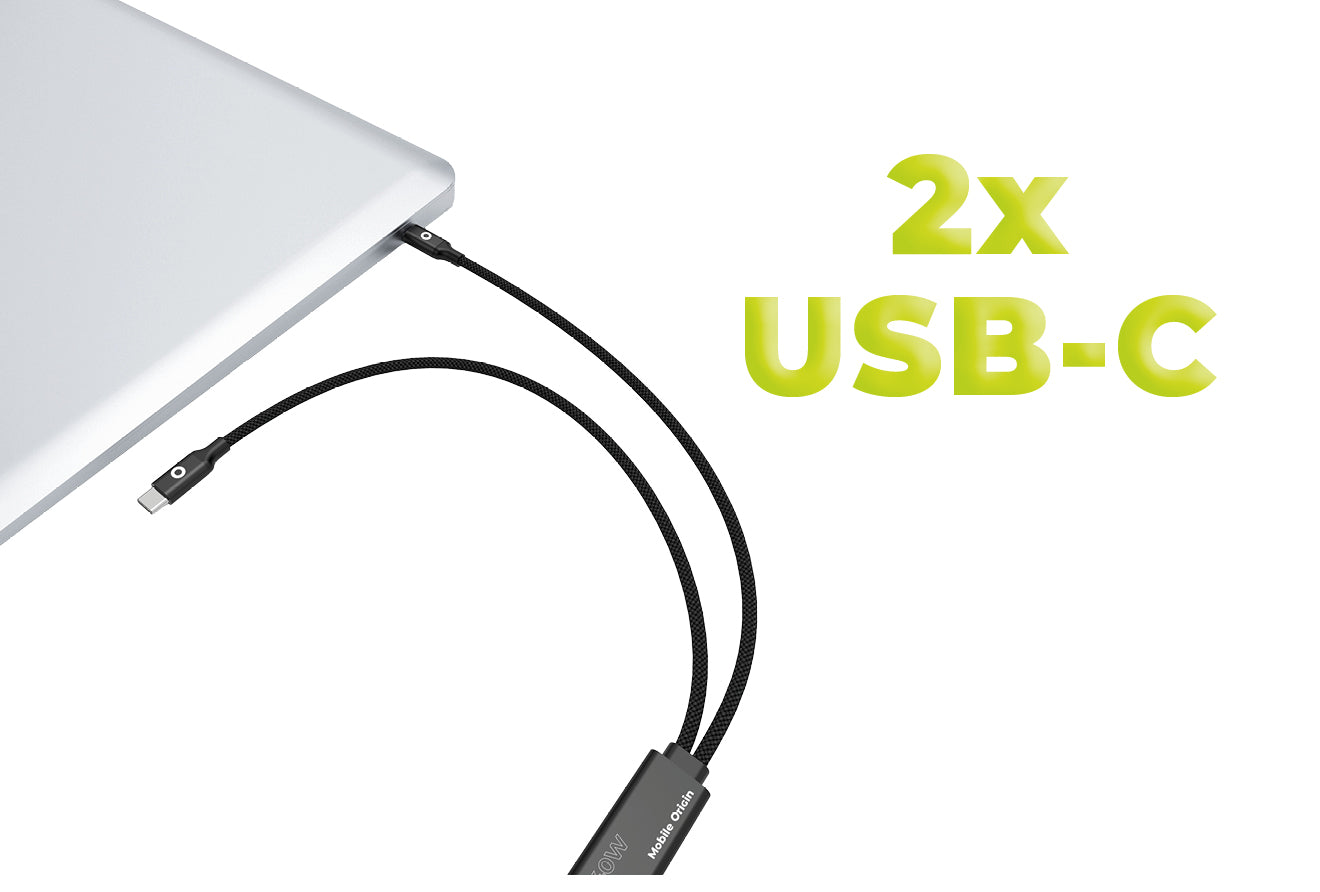 Dvojitý nabíjecí kabel USB-C CB10, 140W, 480 Mb/s, 1,2 m, Černá