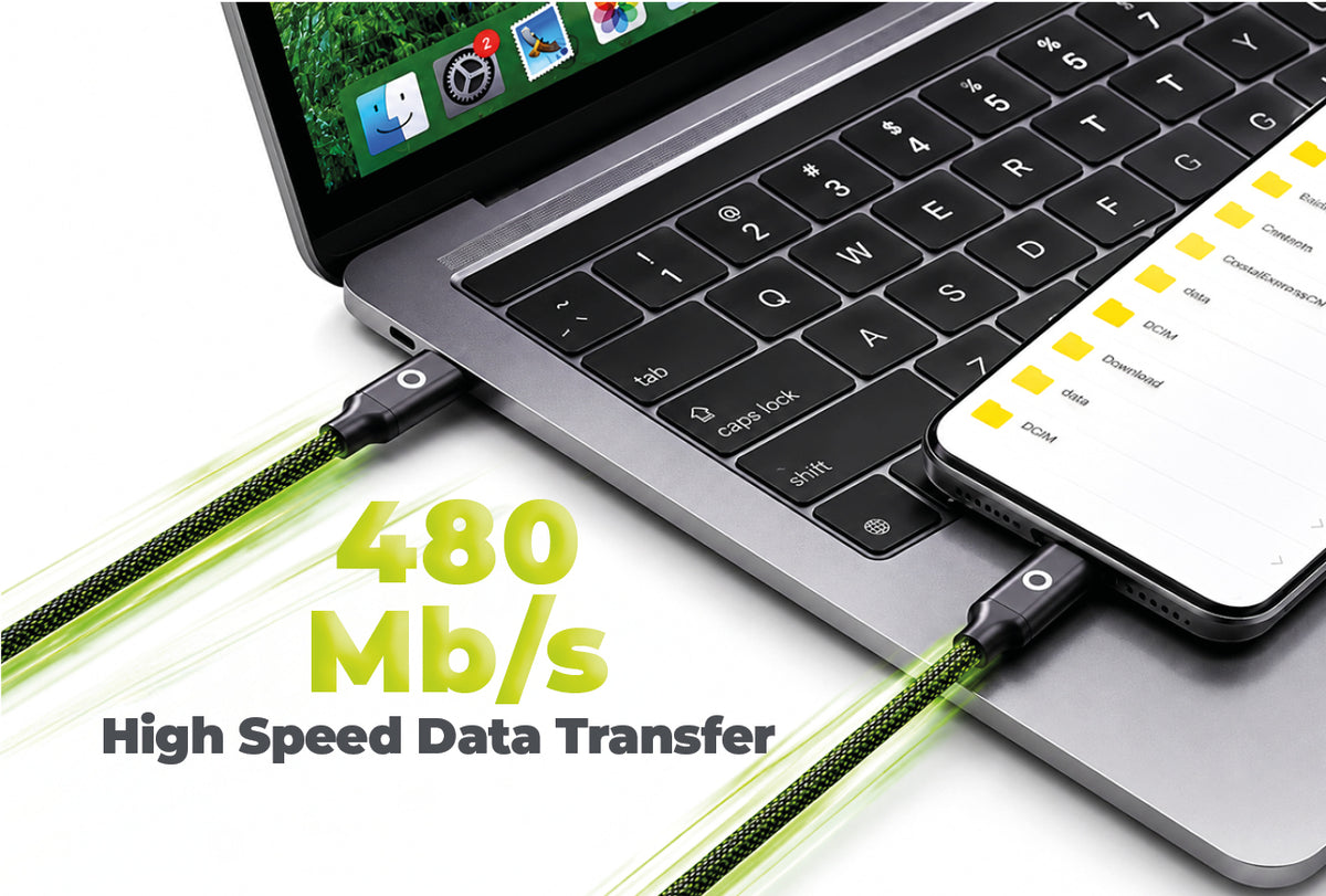 Dvojitý nabíjecí kabel USB-C CB10, 140W, 480 Mb/s, 1,2 m, Černá