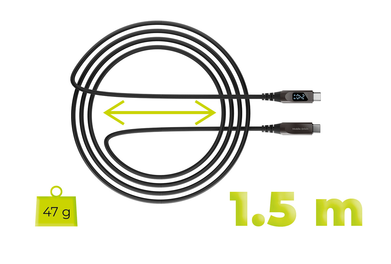 Kabel s displejem USB-C na USB-C CB4, 240W, 480 Mb/s, 1,5 m, Vesmírně šedá