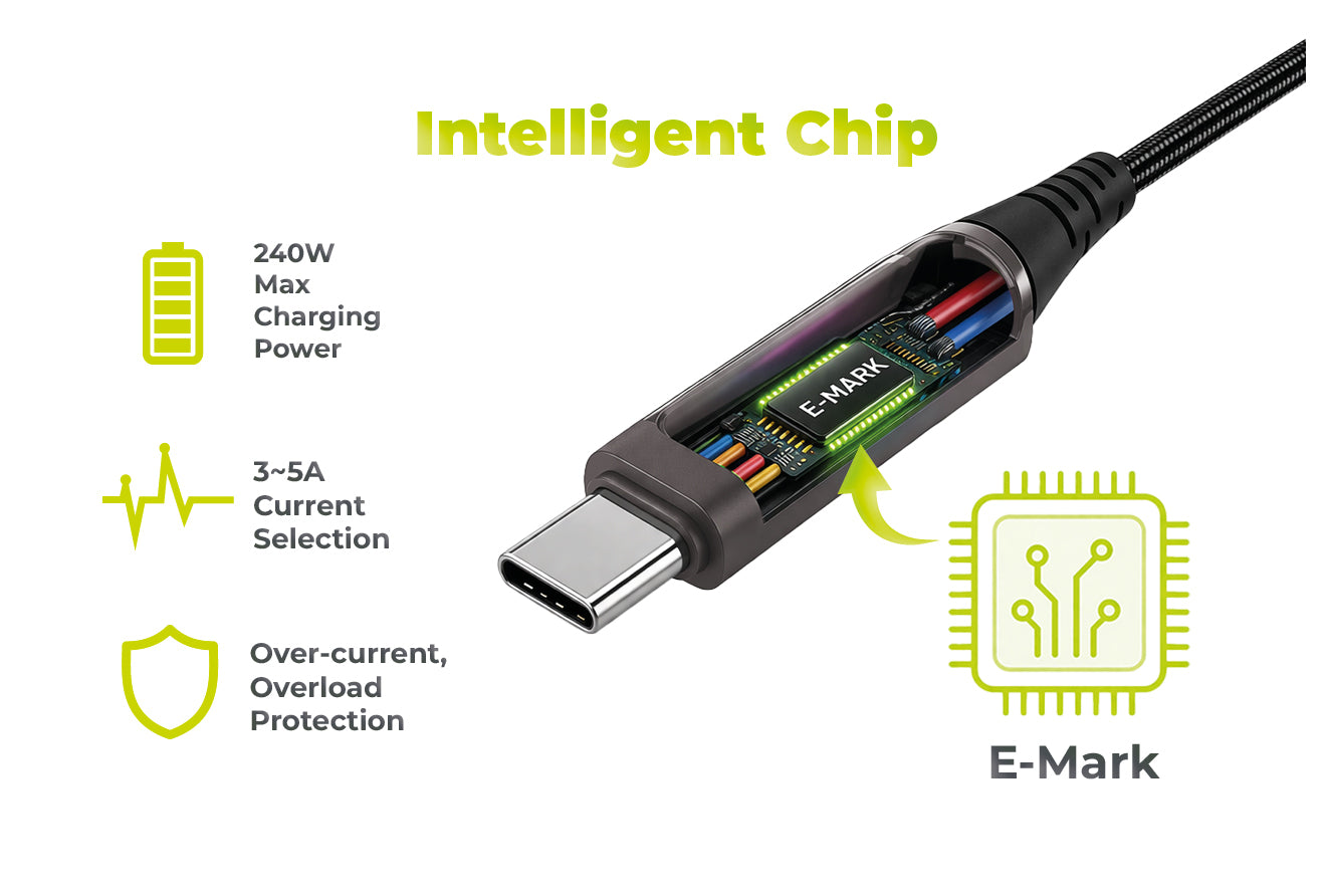 Kabel s displejem USB-C na USB-C CB4, 240W, 480 Mb/s, 1,5 m, Vesmírně šedá
